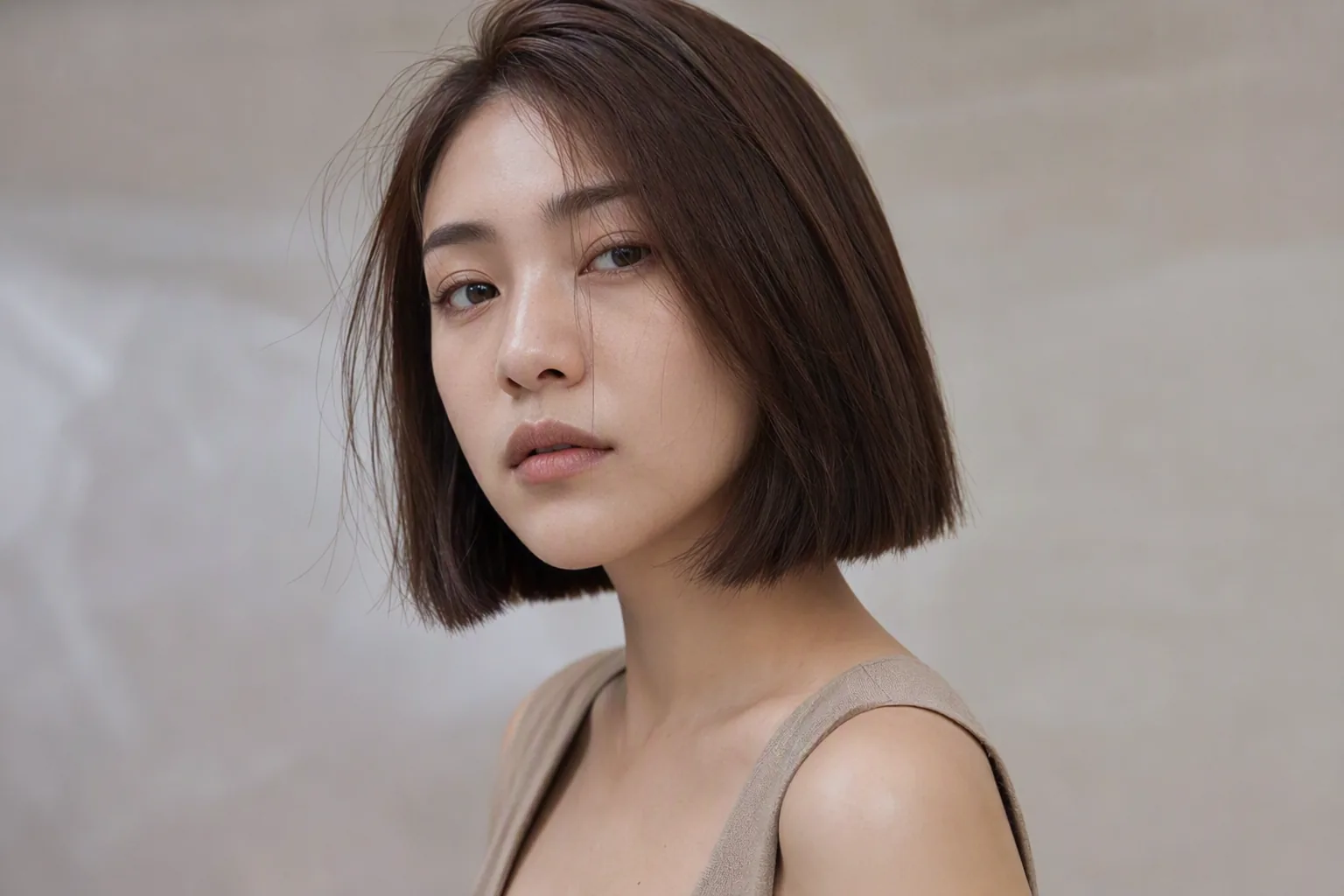 短髮女生臉側髮絲顏色較淺,與深色髮根形成層次對比